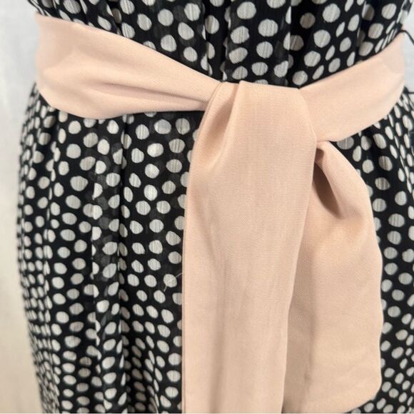Black and white polka dot dress with blush sash size small - Picture 3 of 8